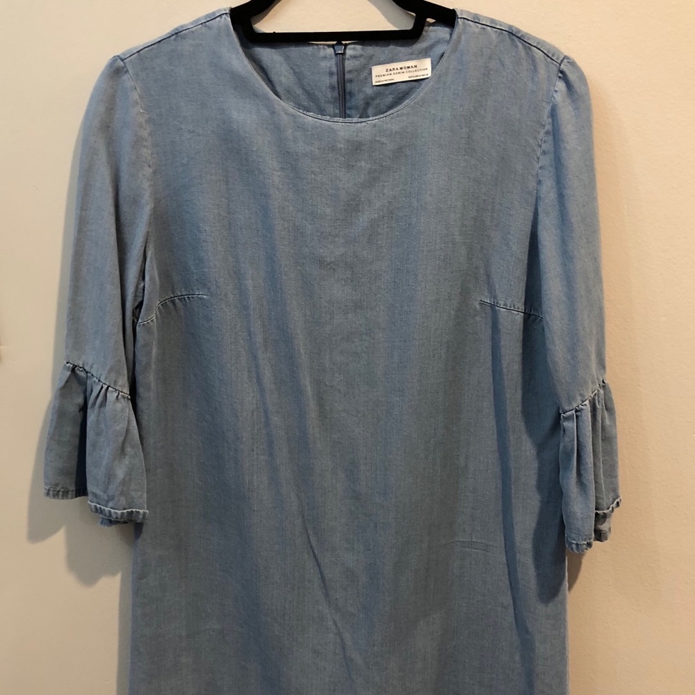 Zara Denim Mini w Bell Sleeves